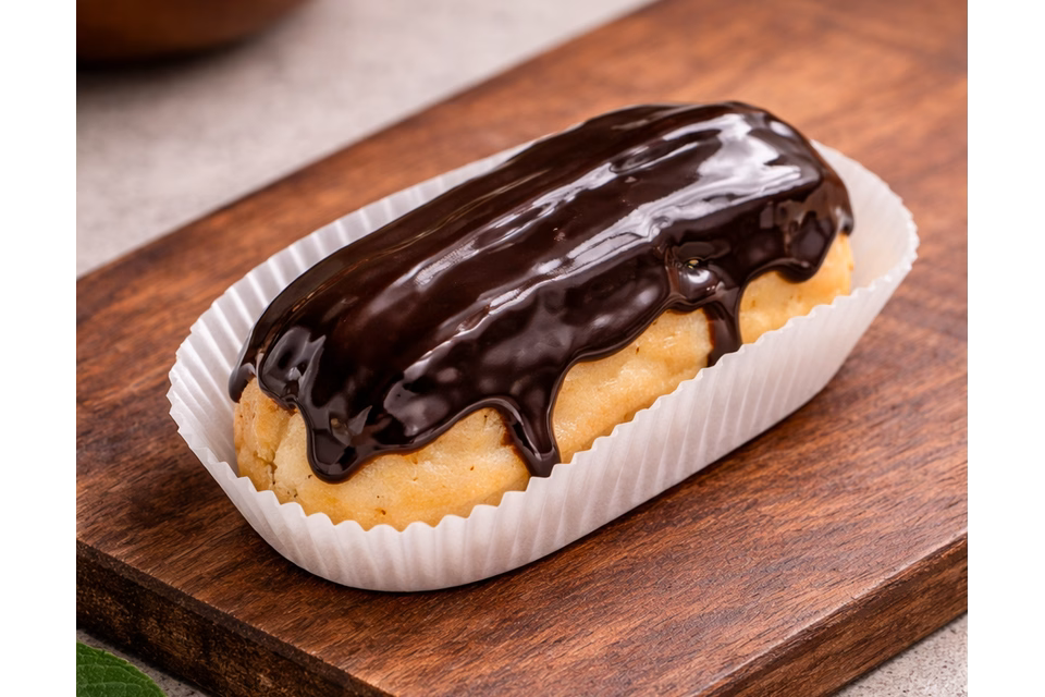 კლასიკური ფრანგული ეკლერი შოკოლადის მინანქრით.