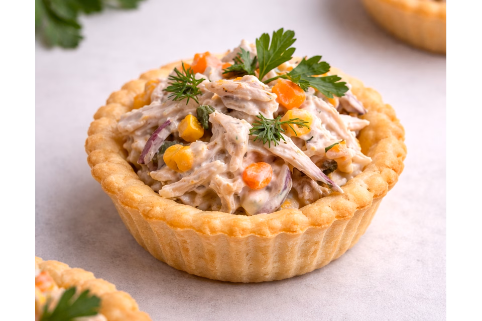 სადღესასწაულო ფენოვანი ვოლოვანი ქათმის ფილეს, სიმინდისა და მაიონეზის შიგთავსით